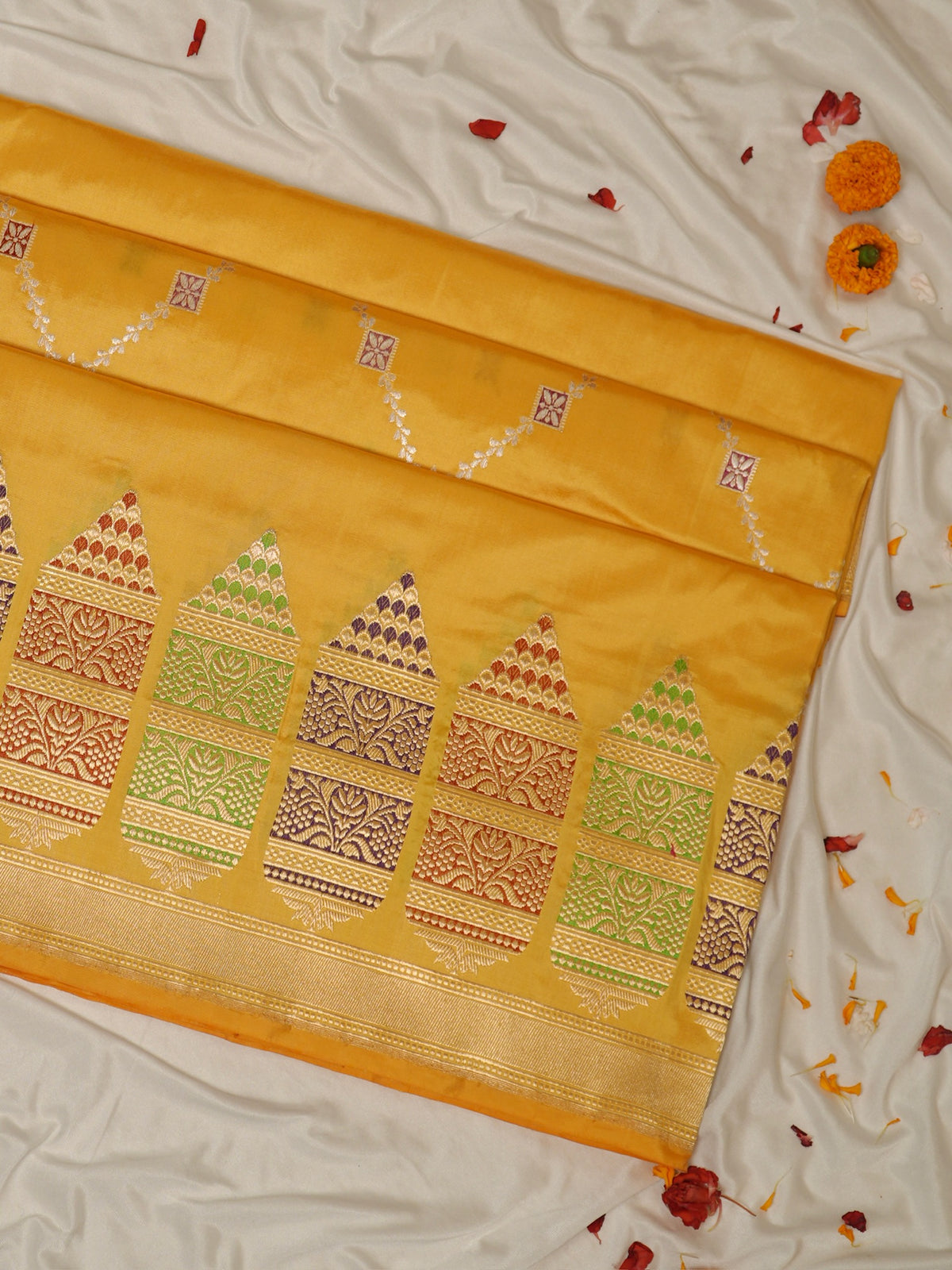 Yellow Pure Katan Silk Border Banarasi handwoven Saree