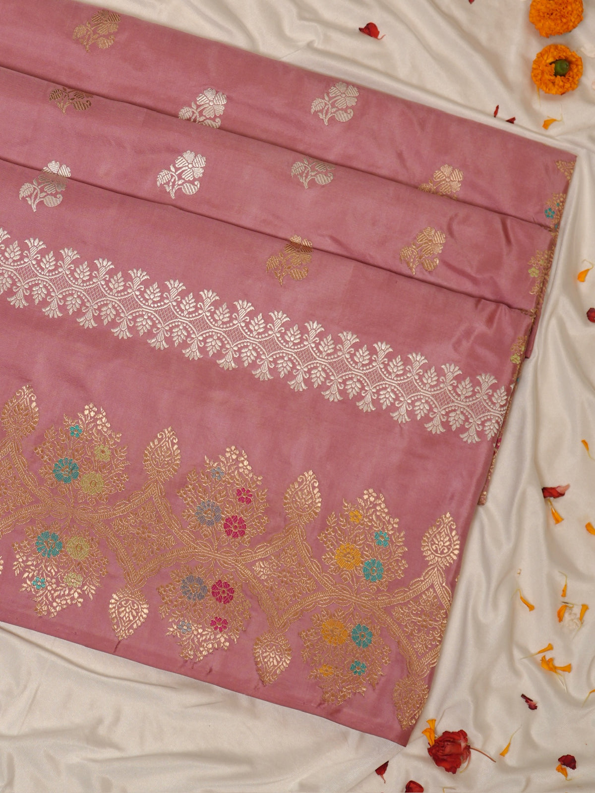 Mauve Pure Katan Silk Border Banarasi handwoven Saree