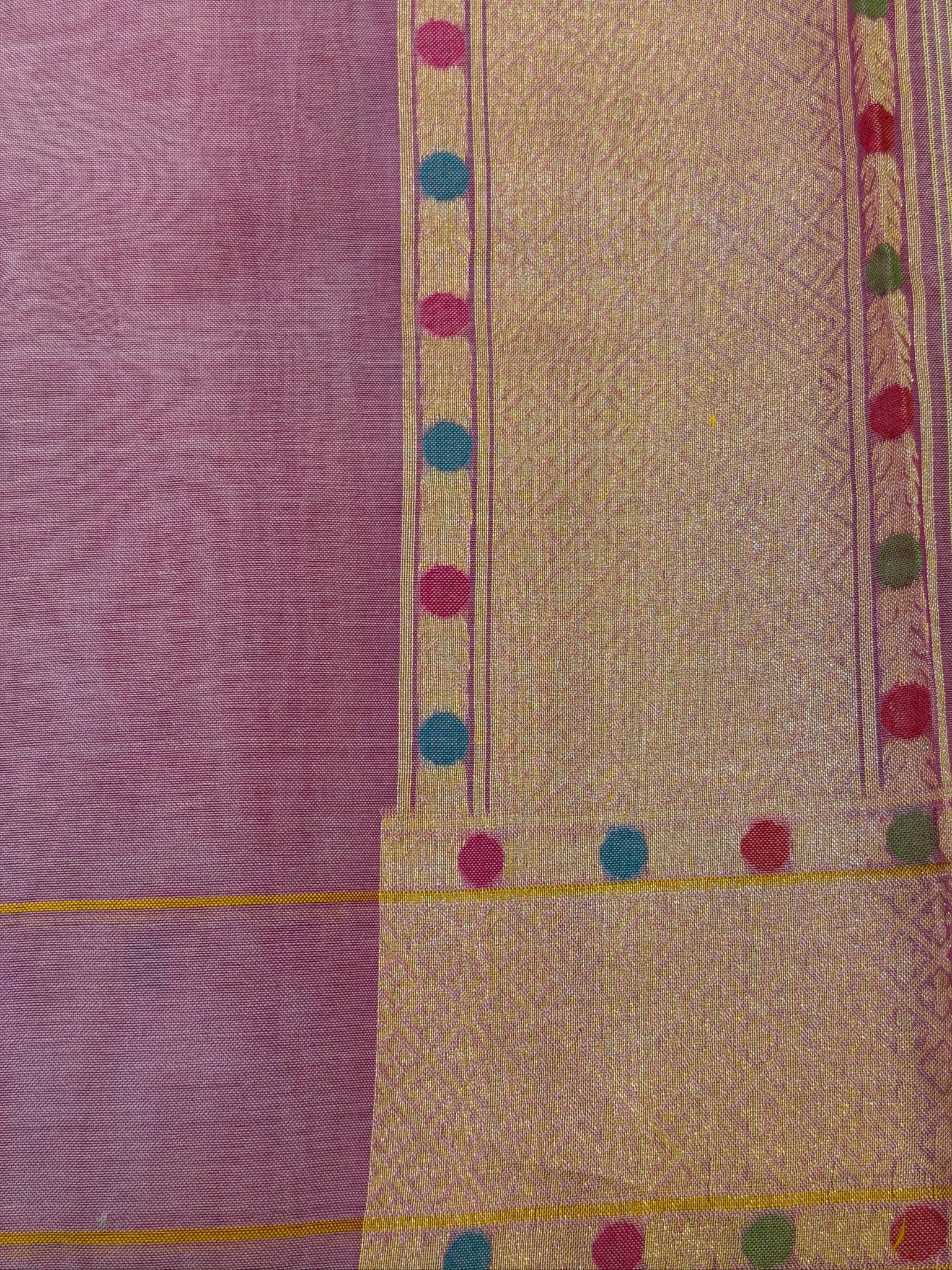 Handwoven Kora Jamdani Silk Saree – Lilac Pink with Floral Zari Border