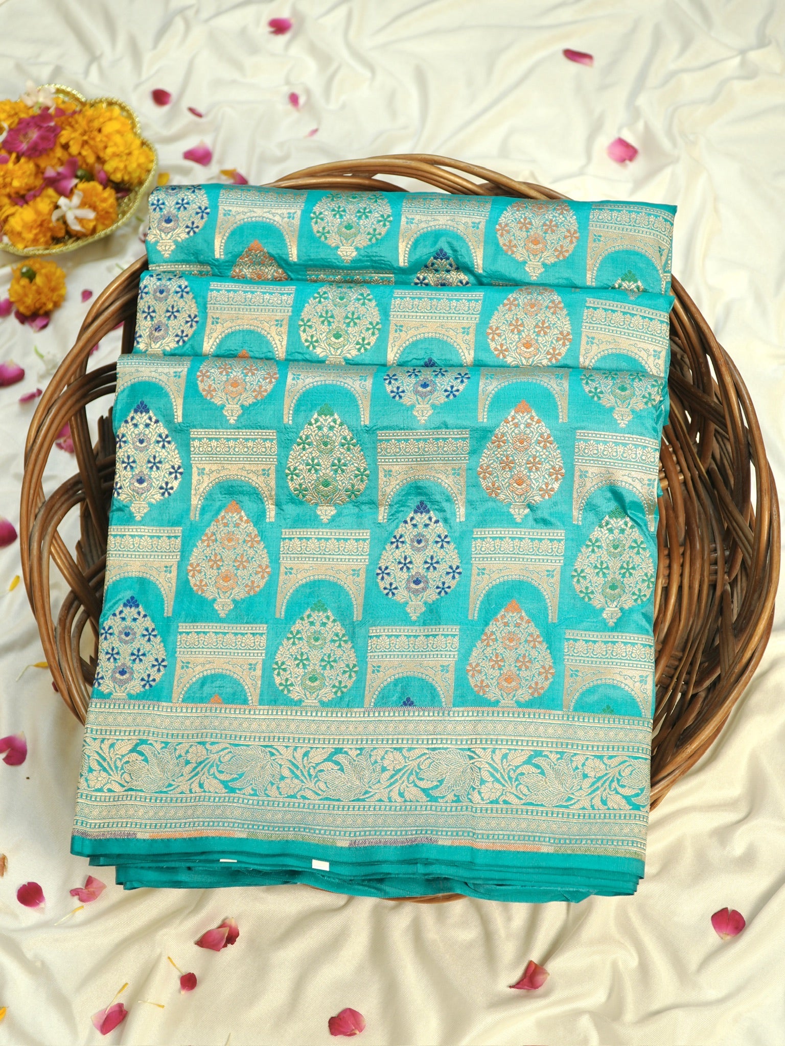 Sea Blue Pure Katan Silk Saree |Minakaari Pattu Style