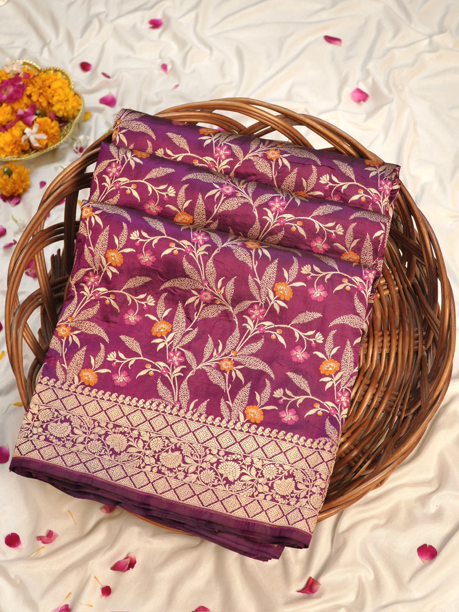 Magenta Pure Katan Silk Saree |Minakaari Pattu Style