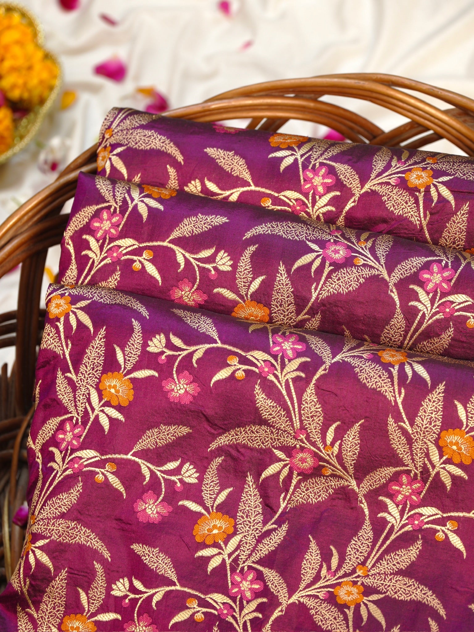 Magenta Pure Katan Silk Saree |Minakaari Pattu Style