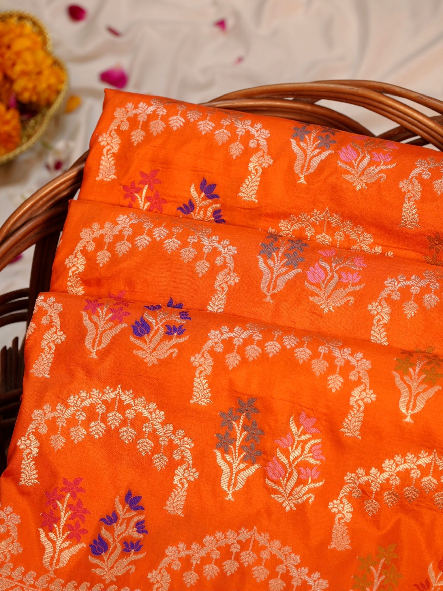 Orange Pure Katan Silk Saree |Minakaari Pattu Style