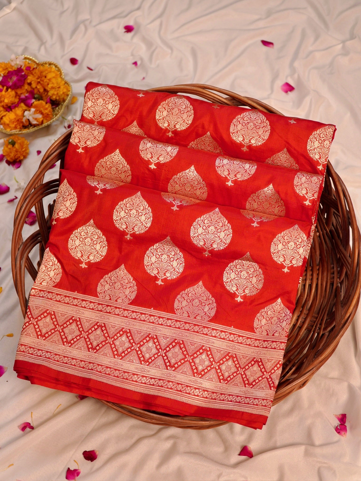 Red Pure Katan Silk Saree |Sona Rupa Pattu Style