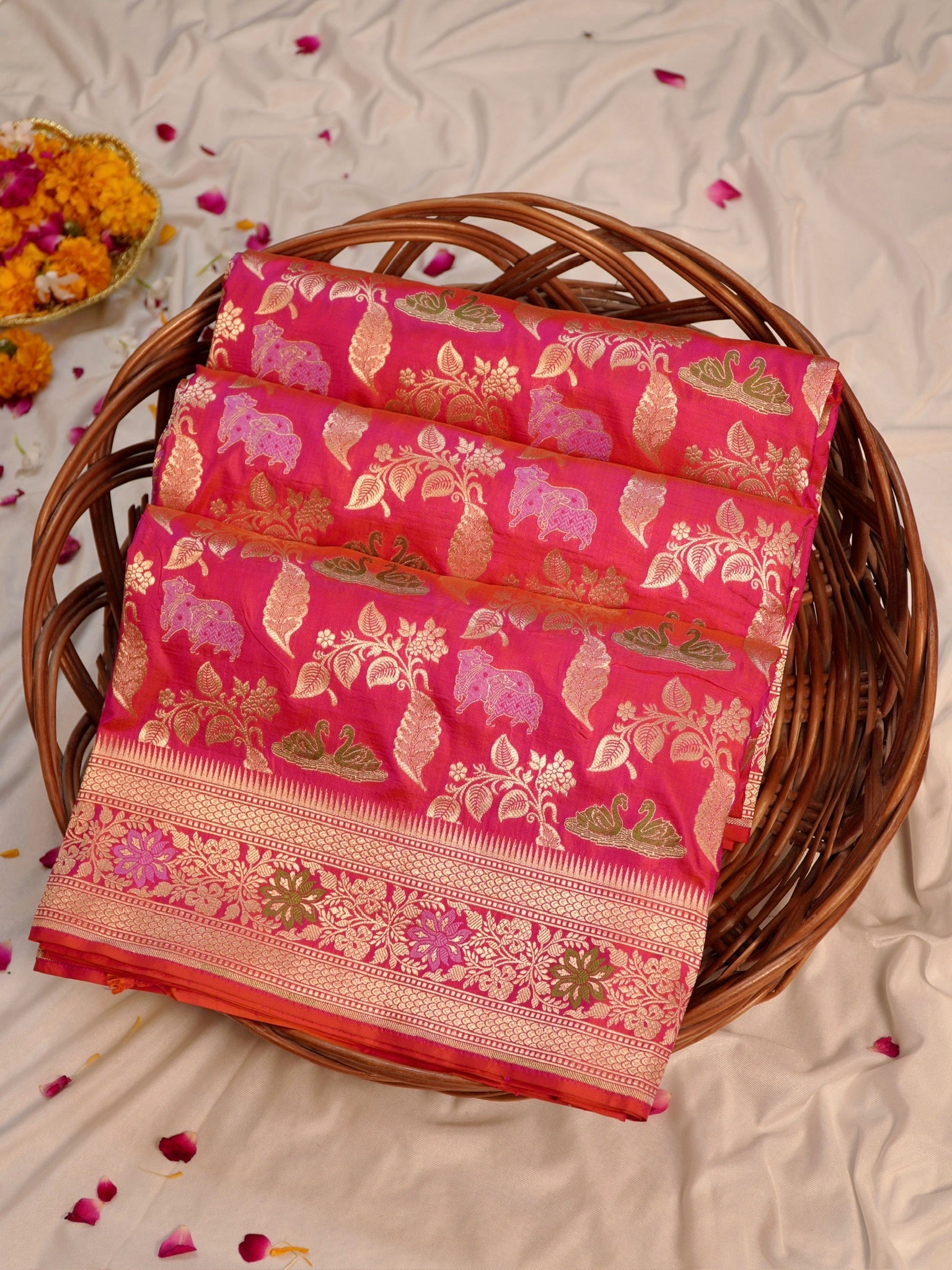 Pink Pure Katan Silk Saree |Minakaari Pattu Style
