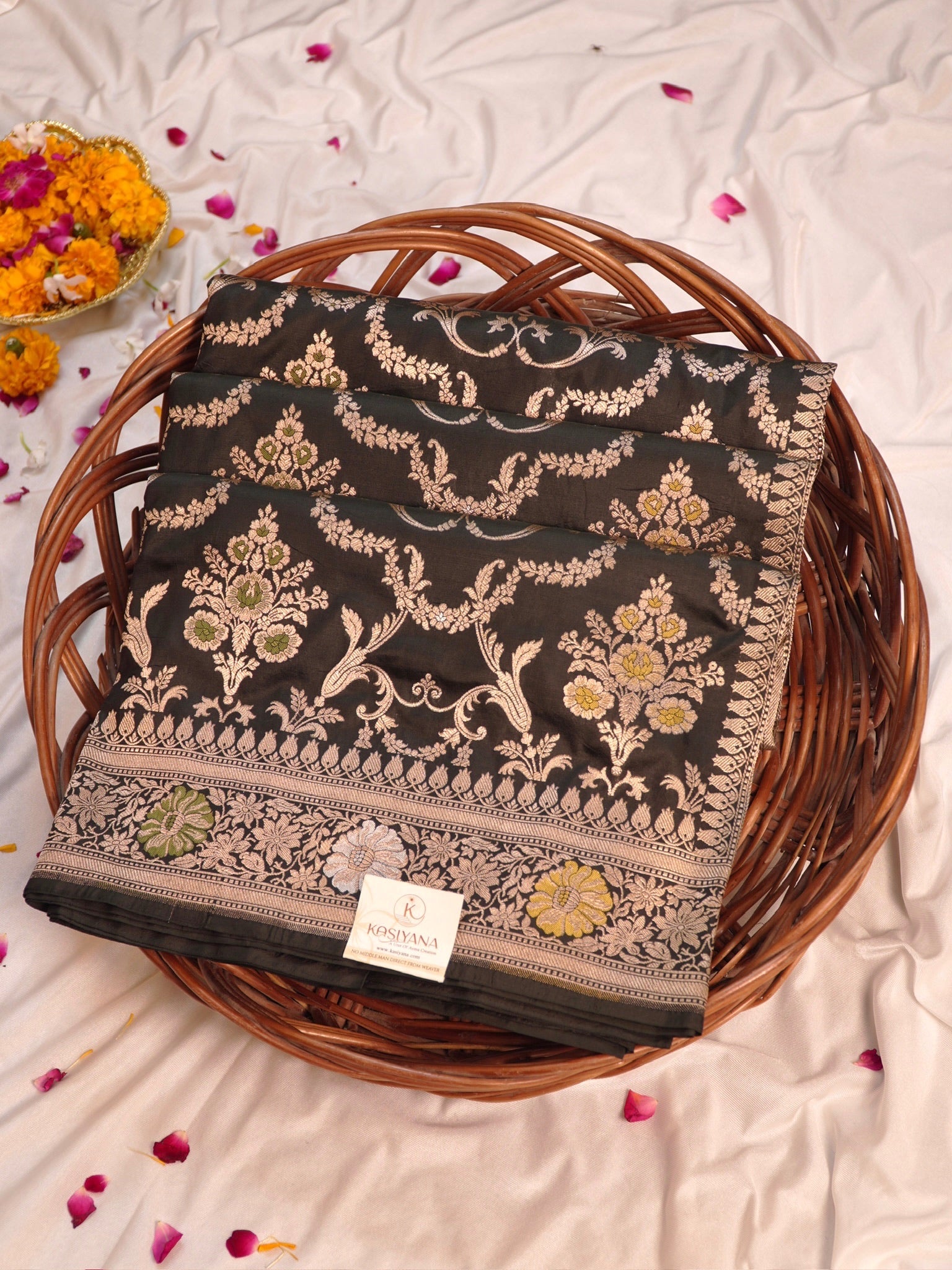 Black Pure Katan Silk Saree |Minakaari Pattu Style