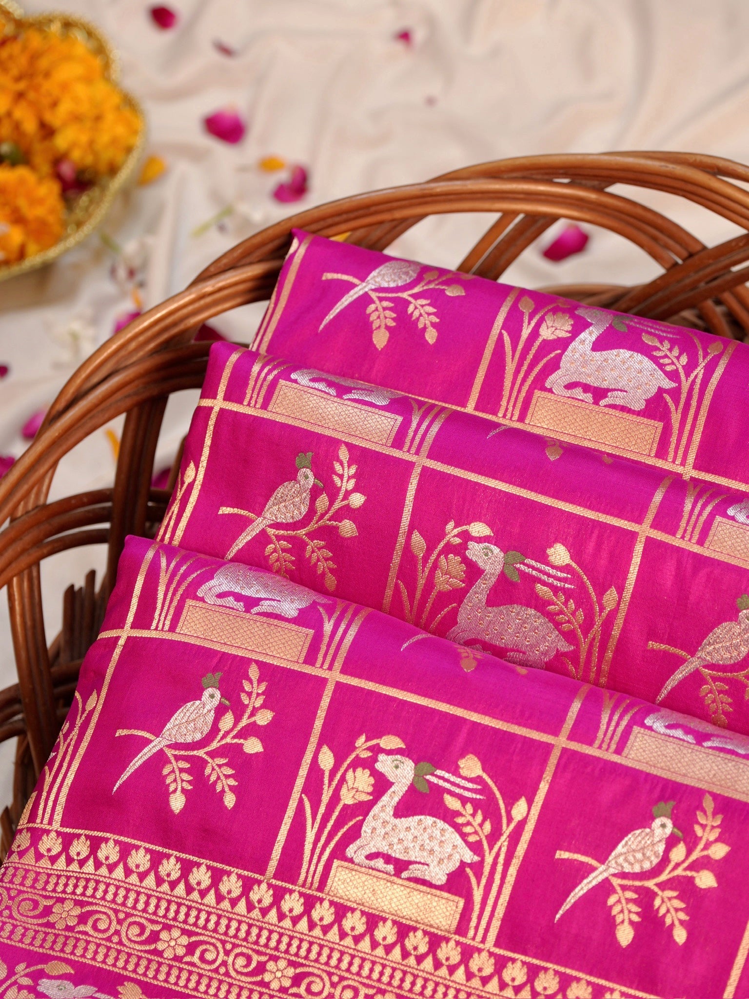 Hot Pink Pure Katan Silk Saree |Minakaari Pattu Style
