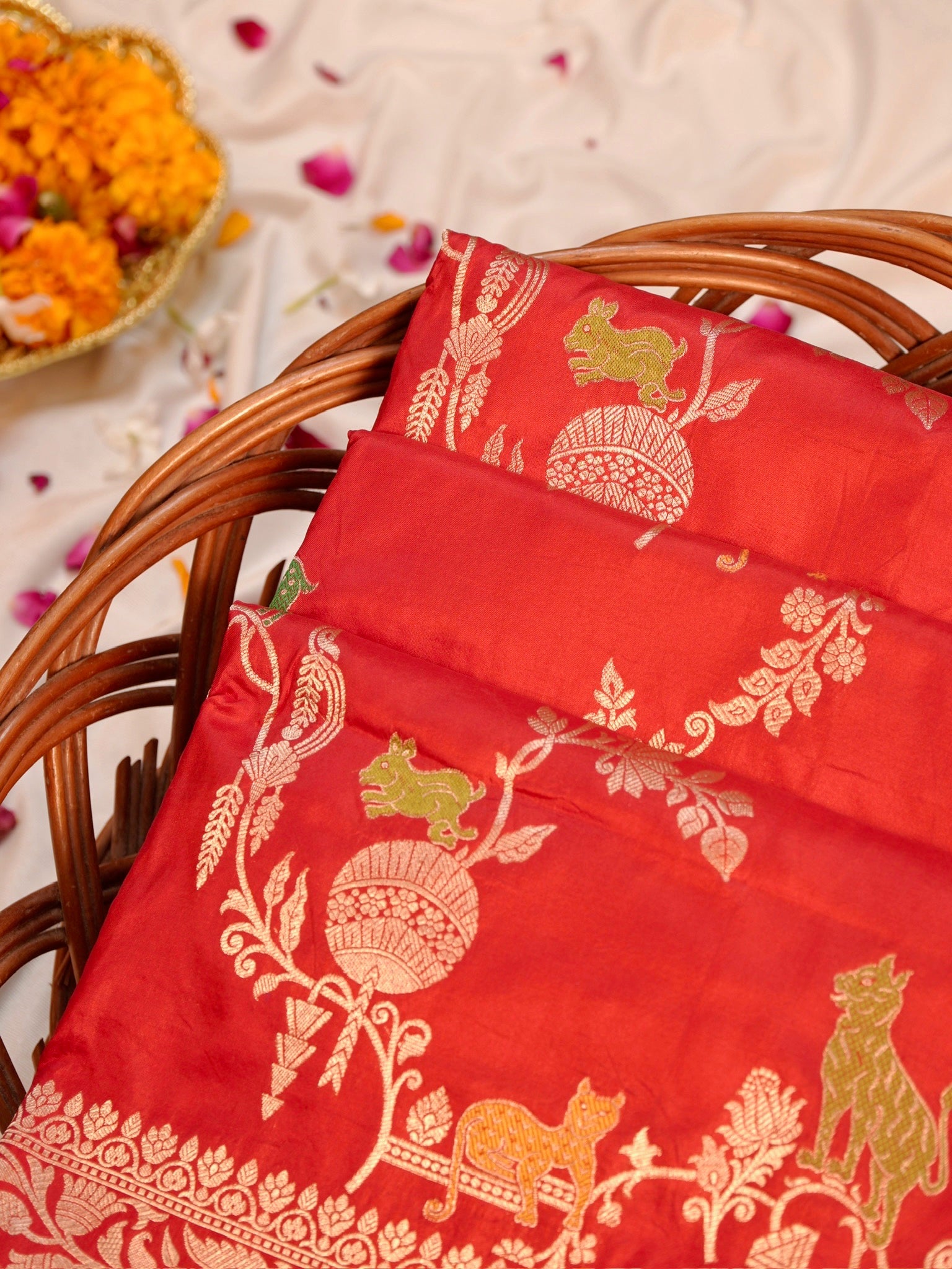 Red Pure Katan Silk Saree |Minakaari Pattu Style