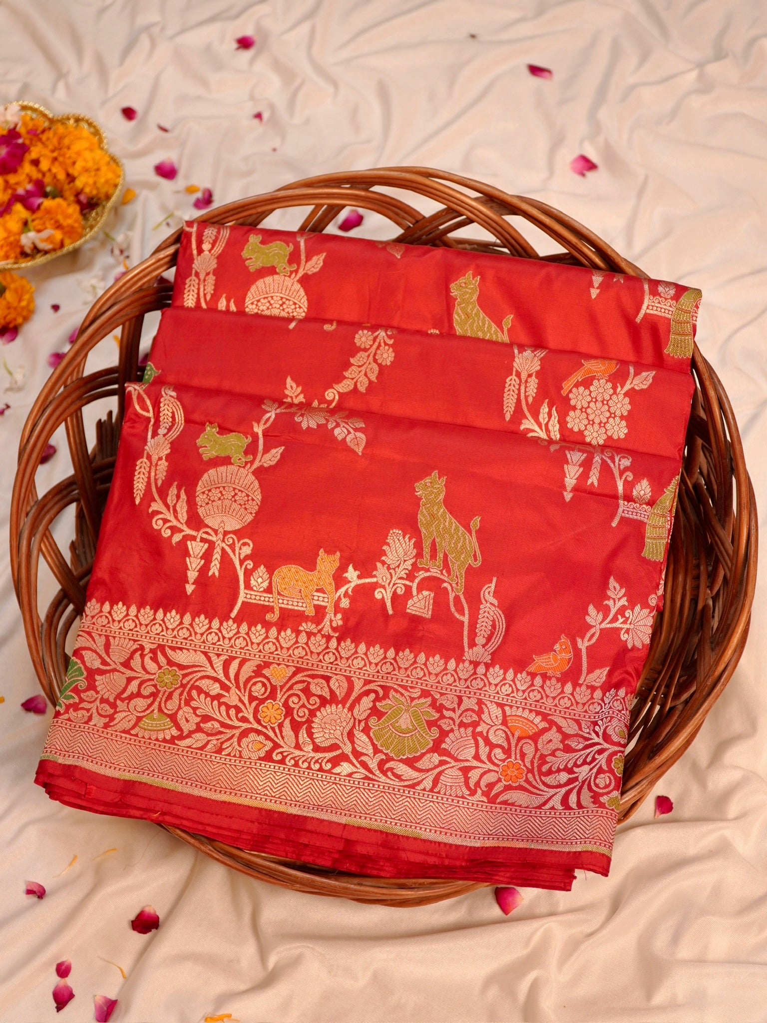Red Pure Katan Silk Saree |Minakaari Pattu Style