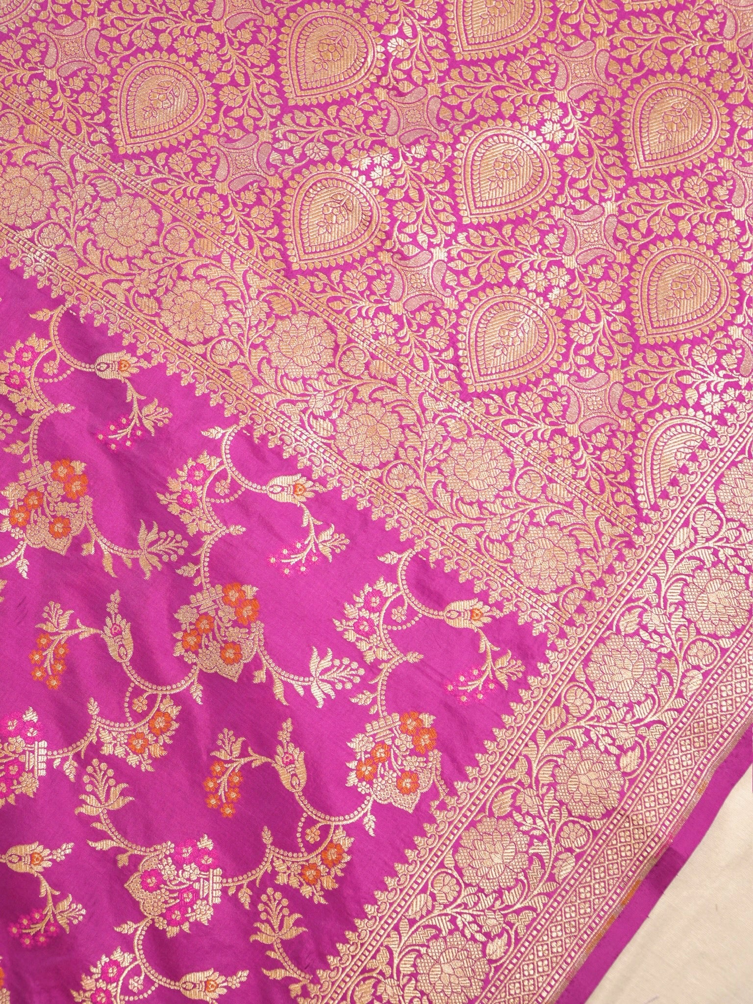 Lavender Pure Katan Silk Saree | Minakari Pattu Style