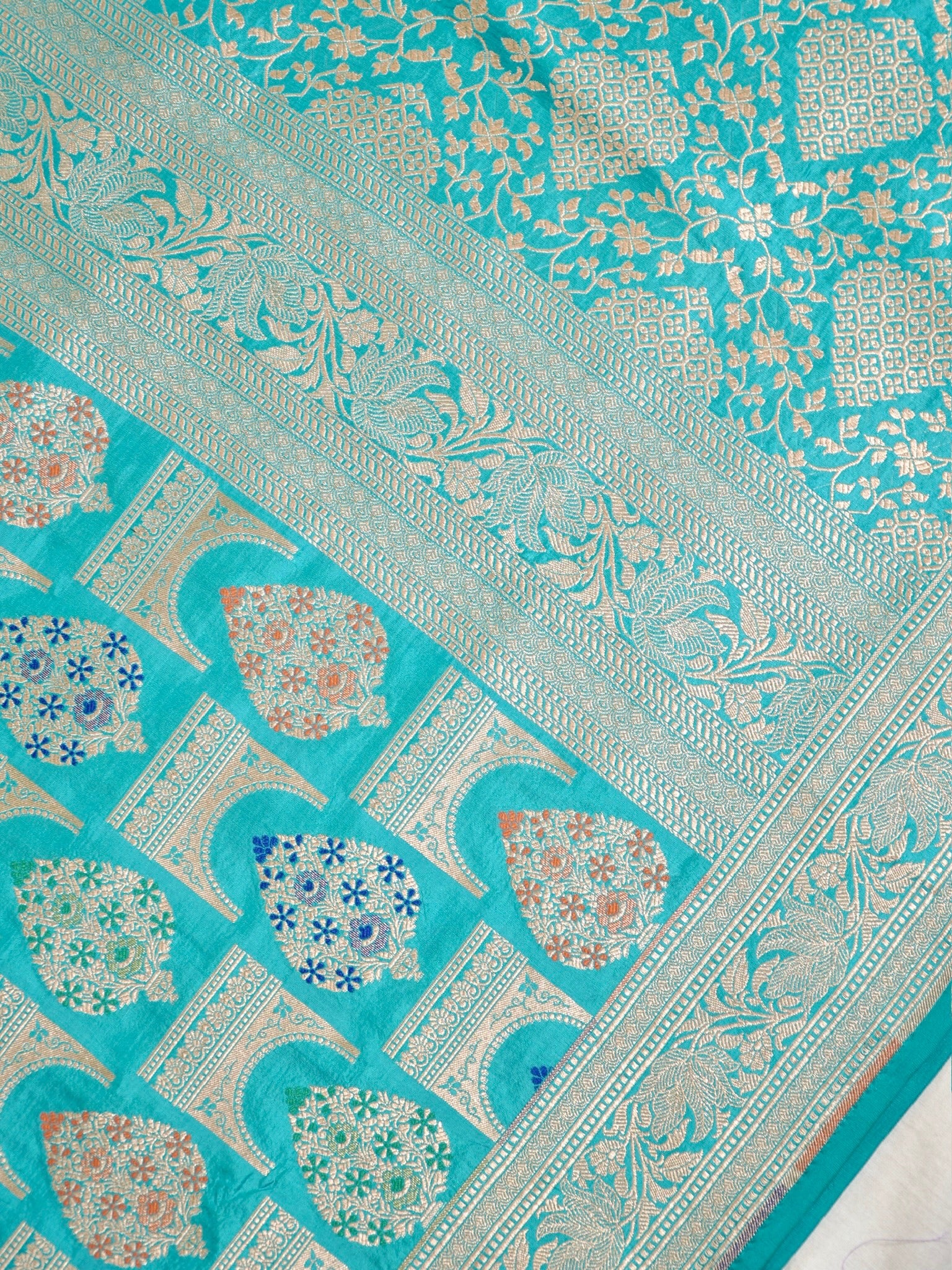 Sea Blue Pure Katan Silk Saree |Minakaari Pattu Style