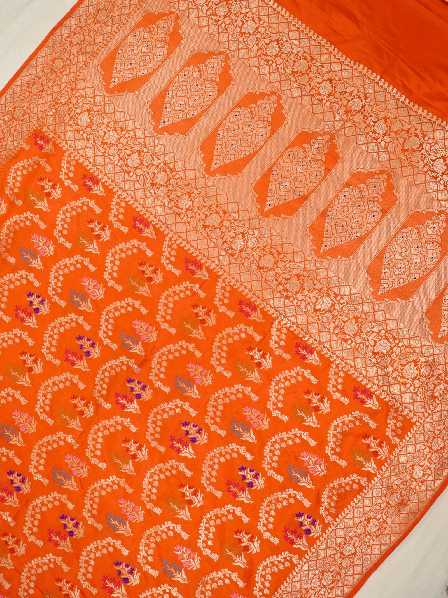 Orange Pure Katan Silk Saree |Minakaari Pattu Style