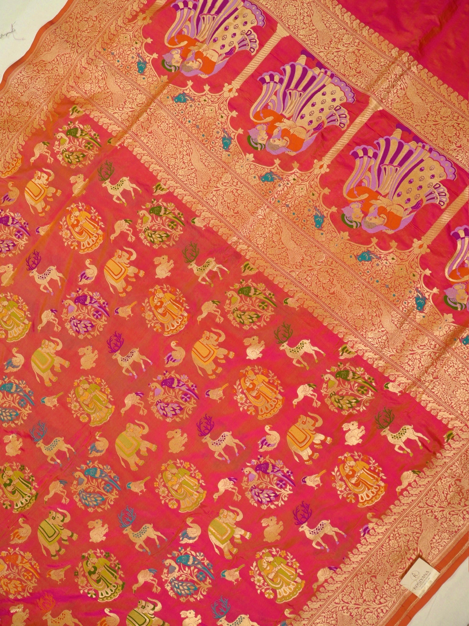 Orangish gold Pure Katan Silk Saree |Minakaari Pattu Style