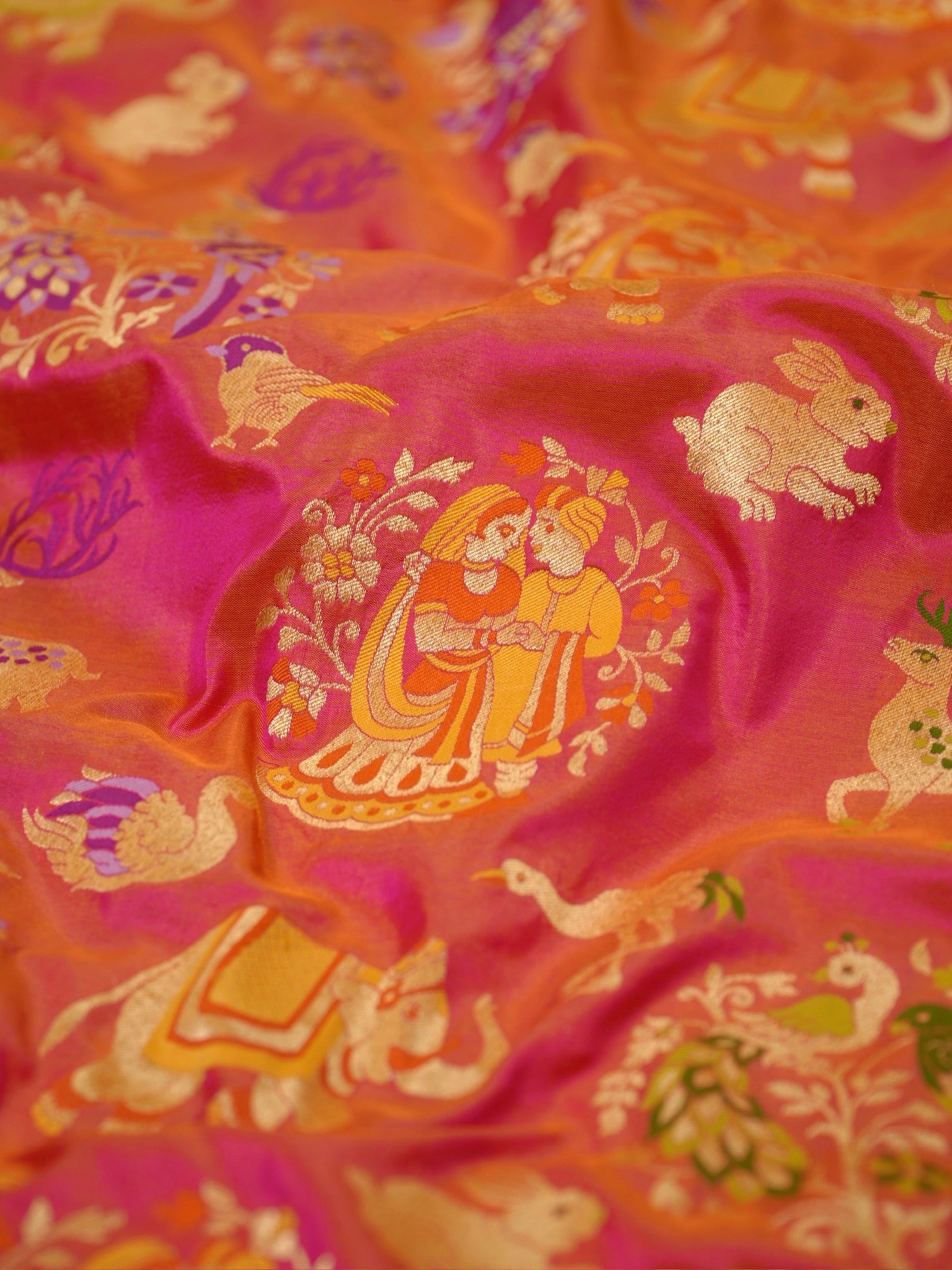Orangish gold Pure Katan Silk Saree |Minakaari Pattu Style