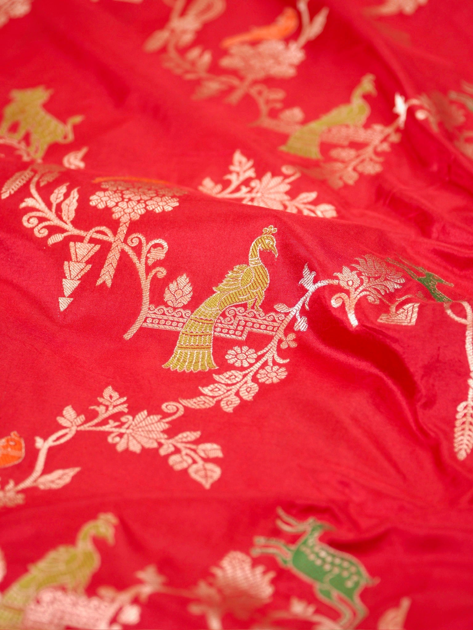 Red Pure Katan Silk Saree |Minakaari Pattu Style