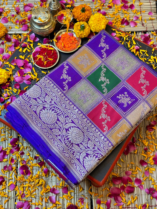 Purple Banarasi Rangkaat Pure Silk Saree