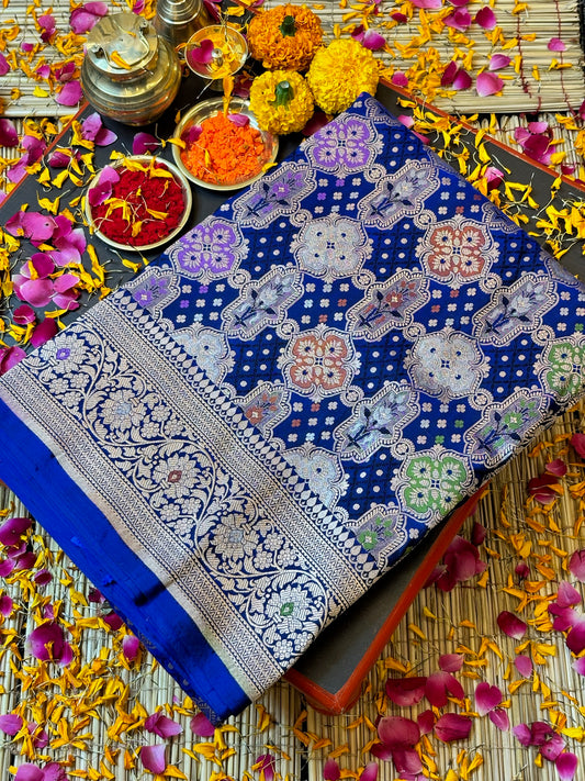 Royal Blue Banarasi Rangkaat Pure Silk Saree