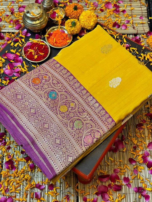 yellow Handwoven Pure Banarasi Tissue Silk Saree