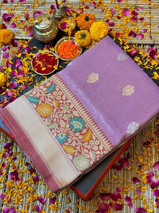 Lavender Handwoven Pure Banarasi Tissue Silk Saree