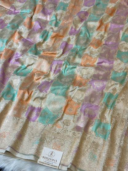 Ivory Banarasi Rangkaat Pure Silk Saree