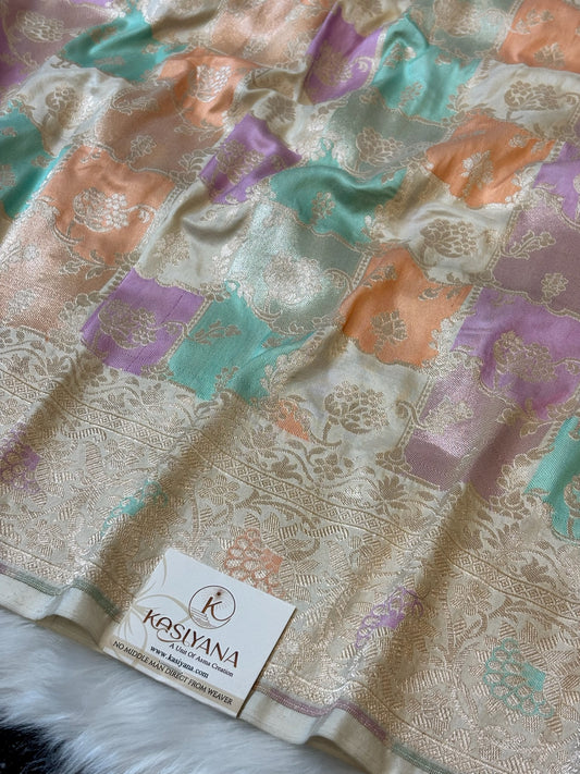 Ivory Banarasi Rangkaat Pure Silk Saree