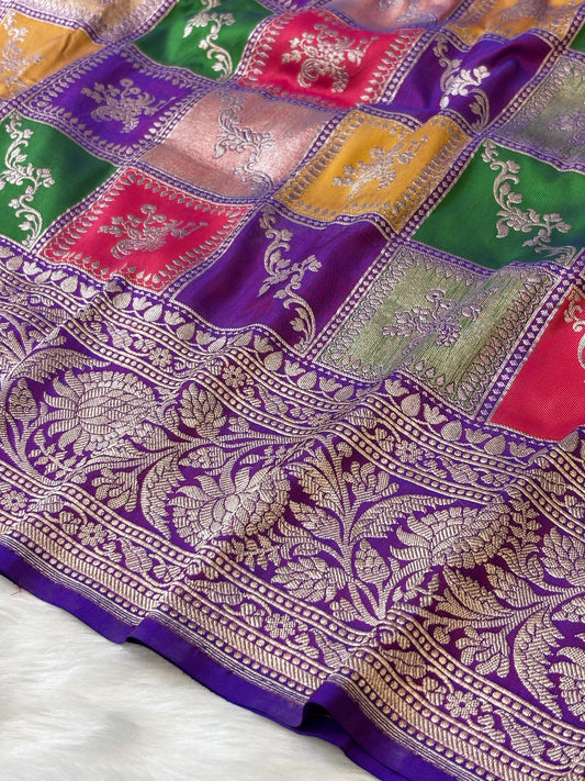 Purple Banarasi Rangkaat Pure Silk Saree
