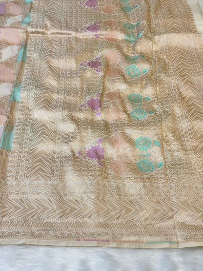 Ivory Banarasi Rangkaat Pure Silk Saree