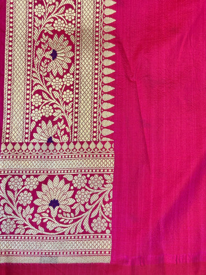 Rani Pink Banarasi Rangkaat Pure Silk Saree