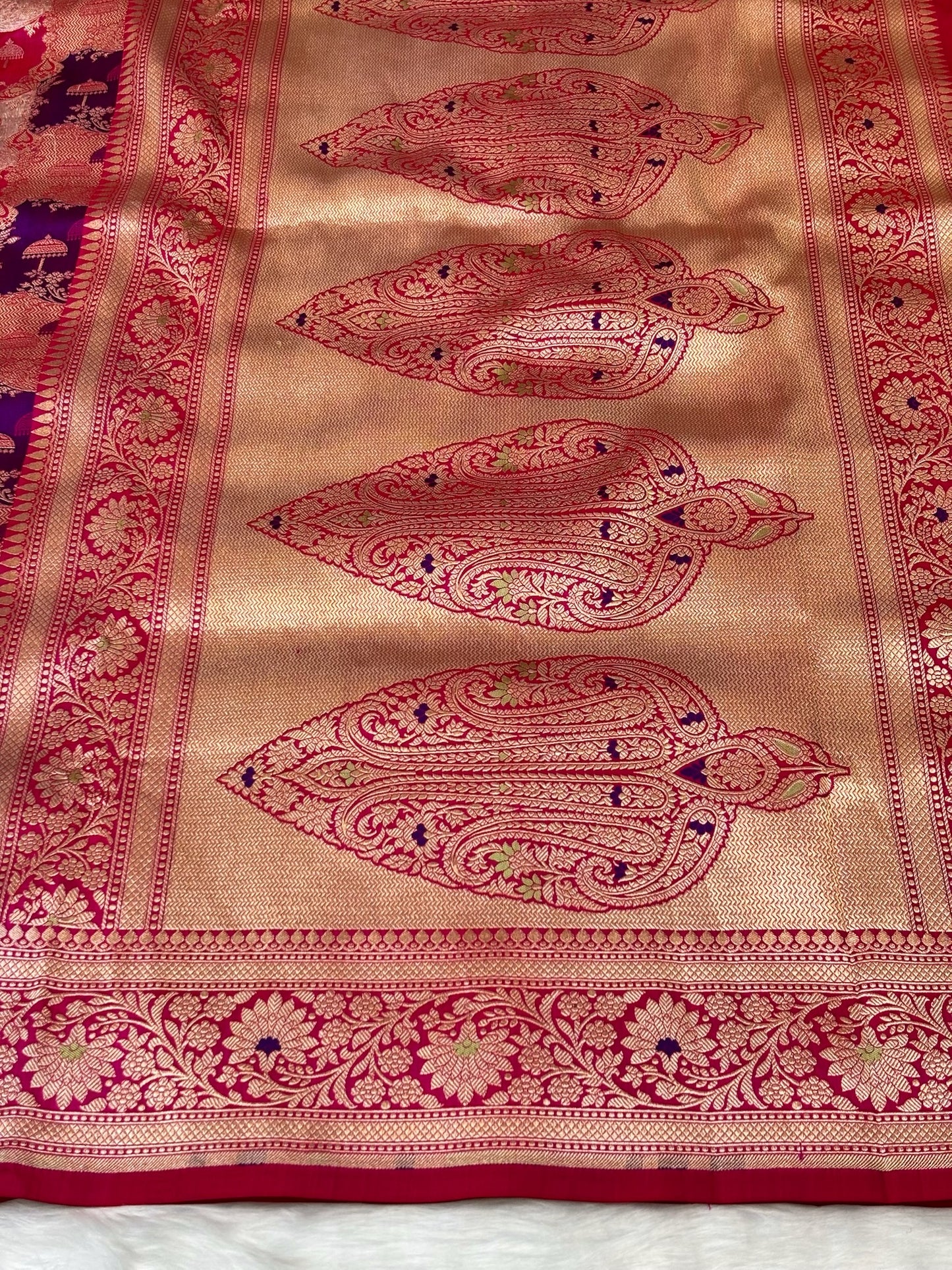 Rani Pink Banarasi Rangkaat Pure Silk Saree