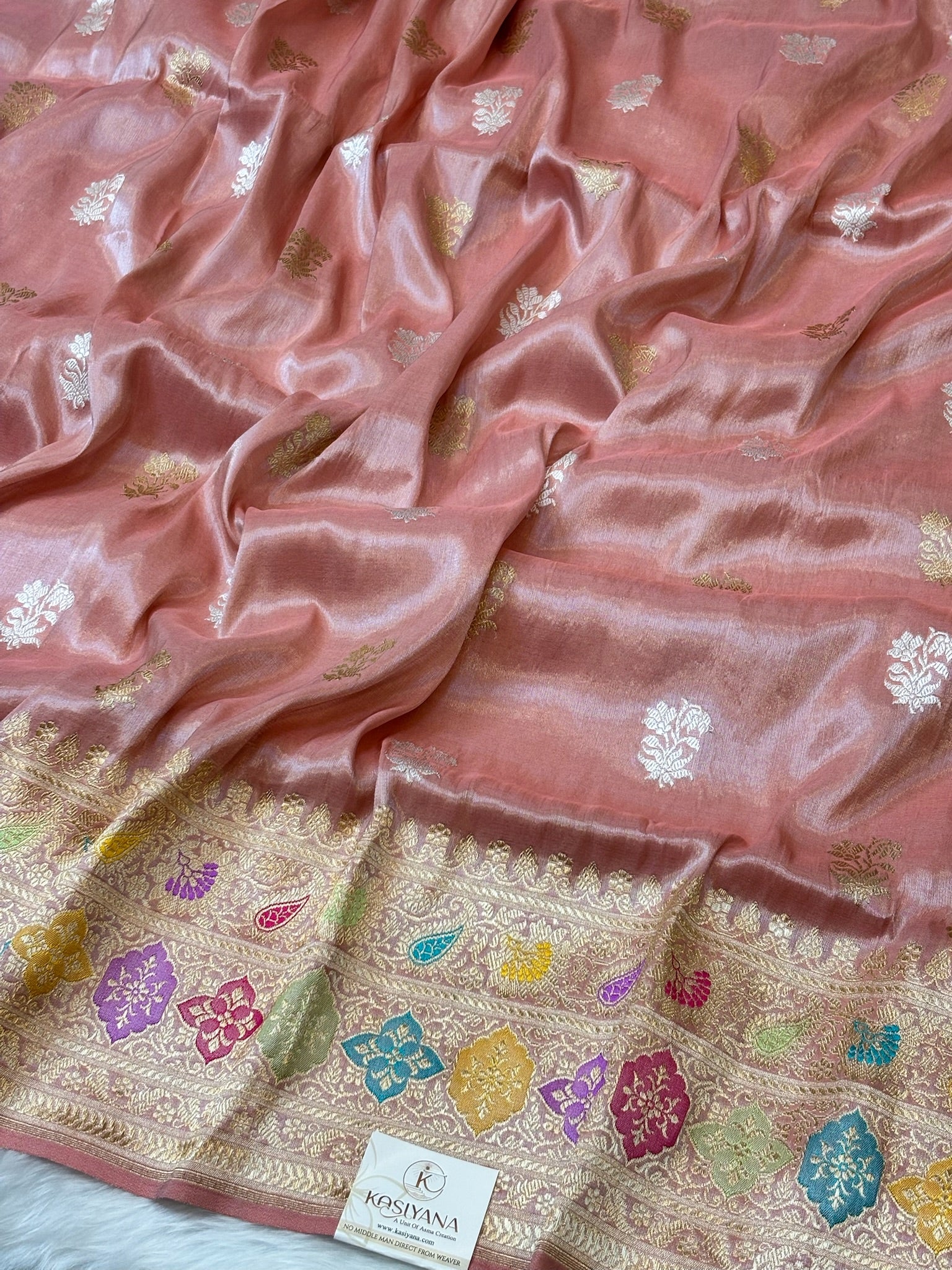 Rose Pink Handwoven Pure Banarasi Tissue Silk Saree