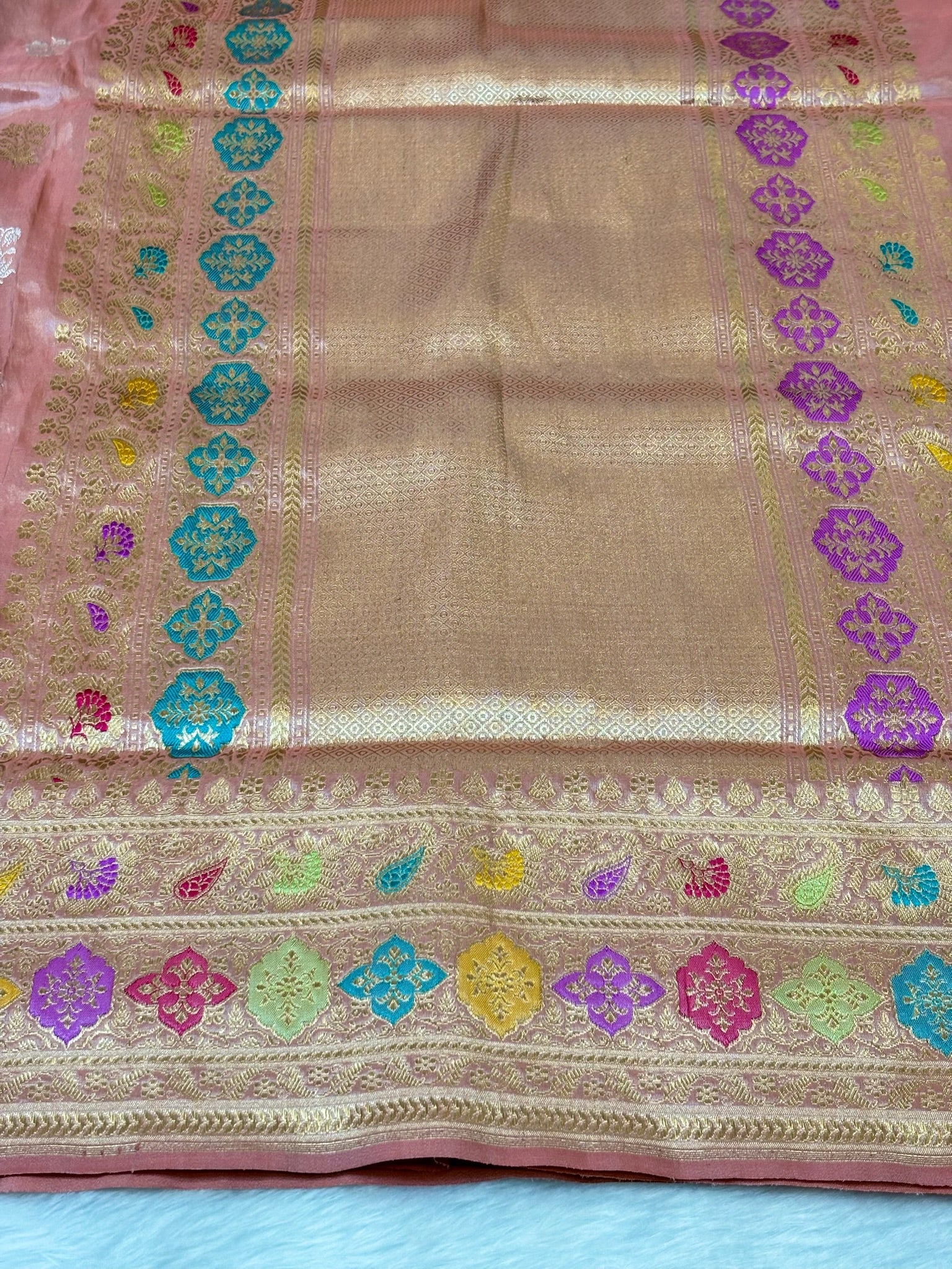Rose Pink Handwoven Pure Banarasi Tissue Silk Saree
