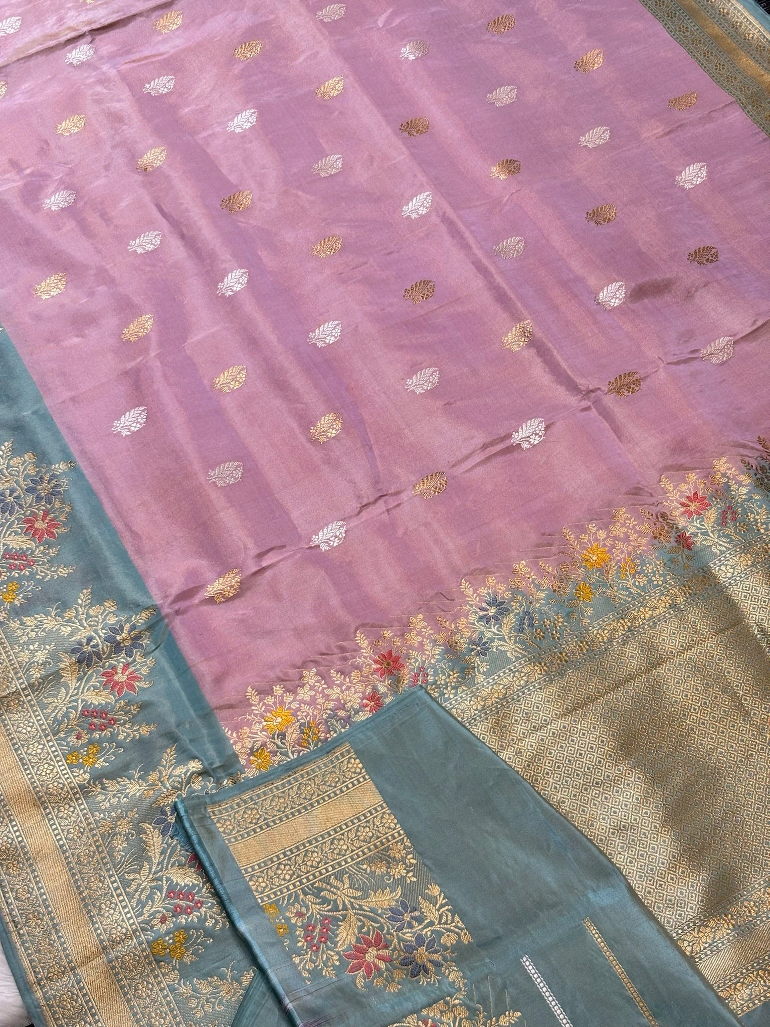 Blush Rose Pink Handwoven Pure Banarasi Tissue Silk Saree