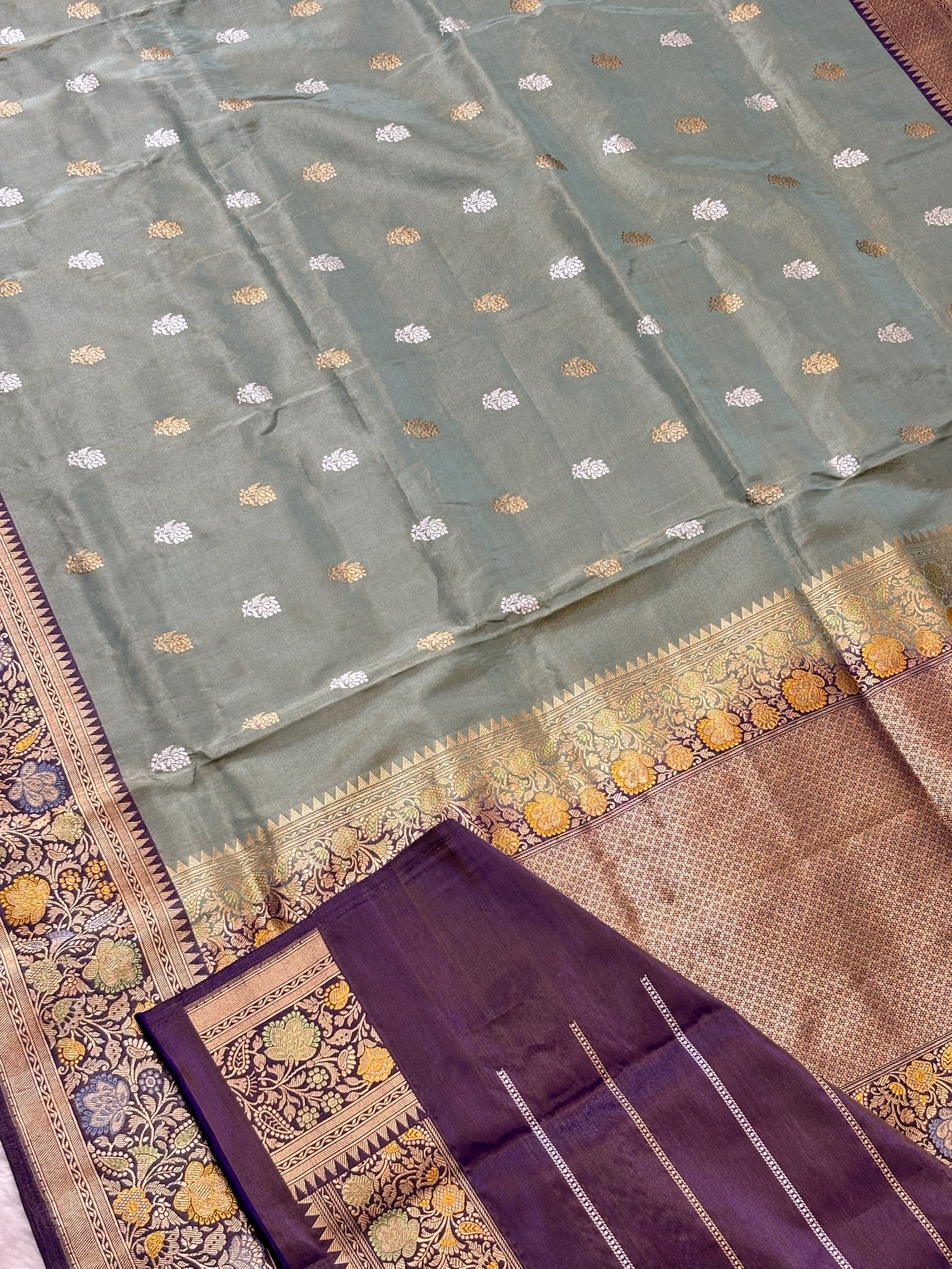 Ice Blue Handwoven Pure Banarasi Tissue Silk Saree