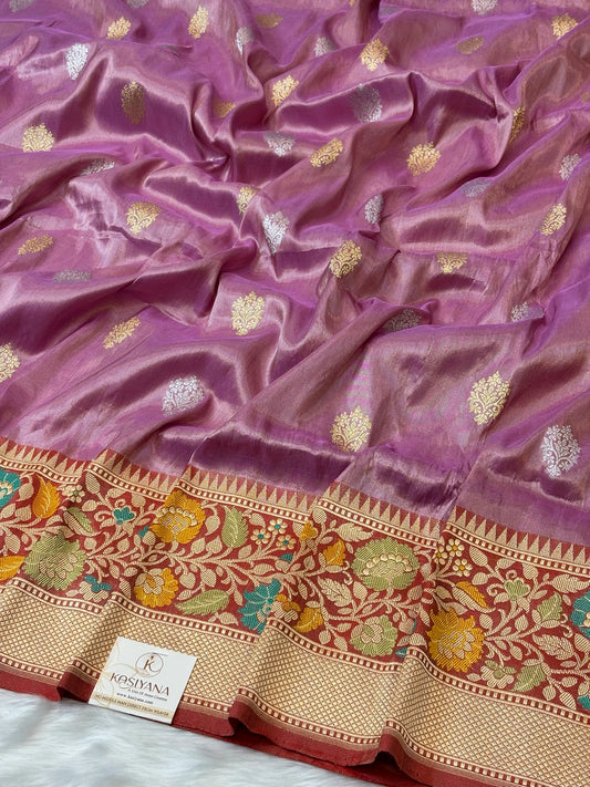 Lavender Handwoven Pure Banarasi Tissue Silk Saree