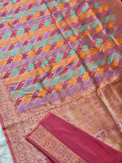 Peach Banarasi Rangkaat Pure Silk Saree