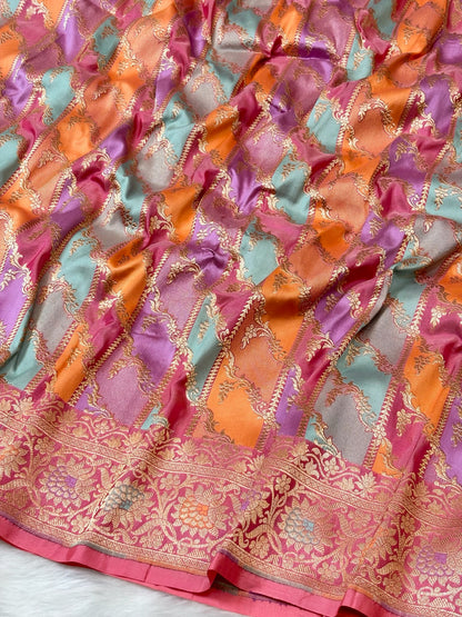 Peach Banarasi Rangkaat Pure Silk Saree