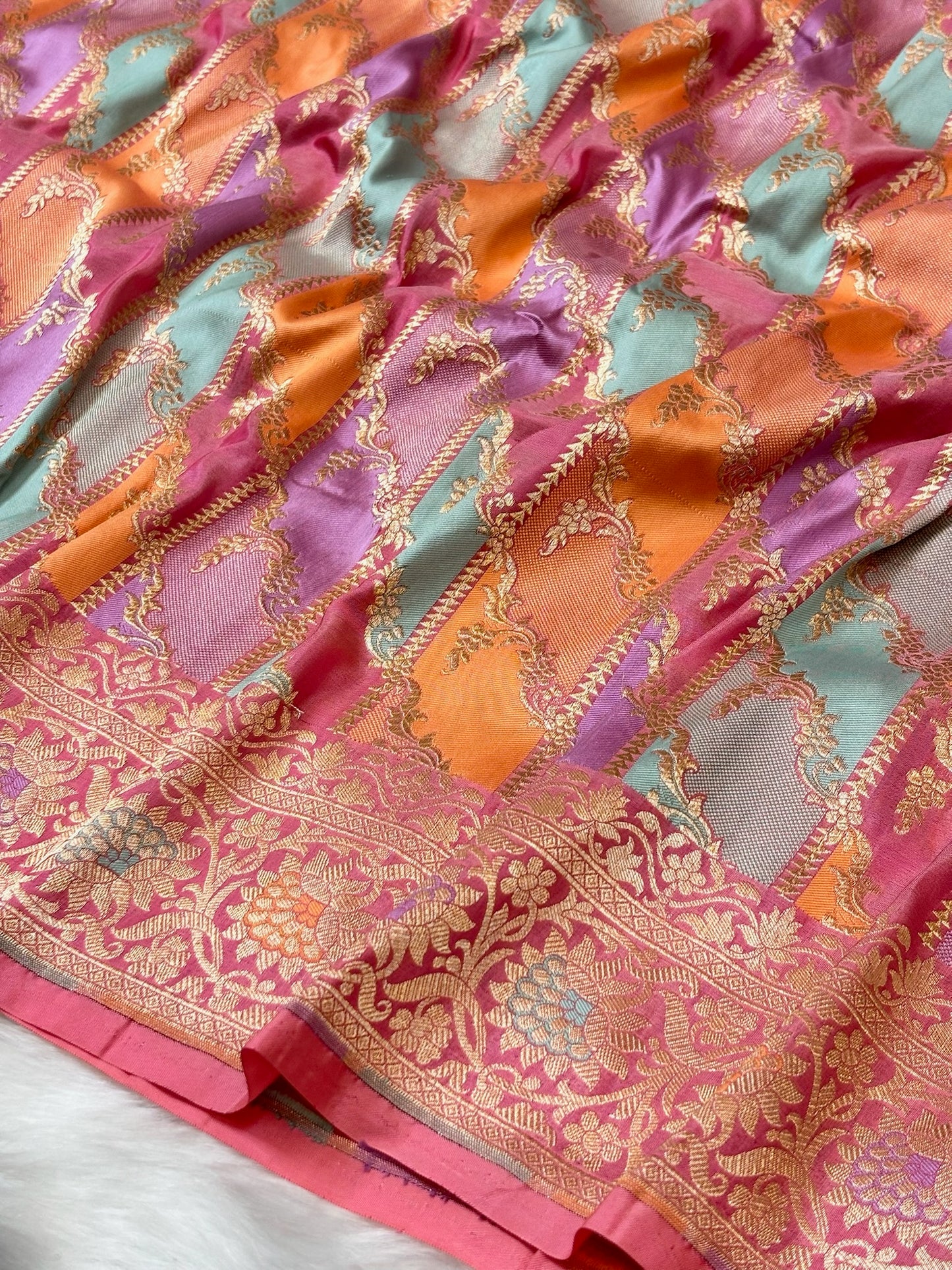 Peach Banarasi Rangkaat Pure Silk Saree