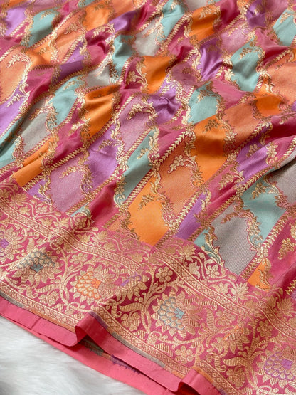 Peach Banarasi Rangkaat Pure Silk Saree