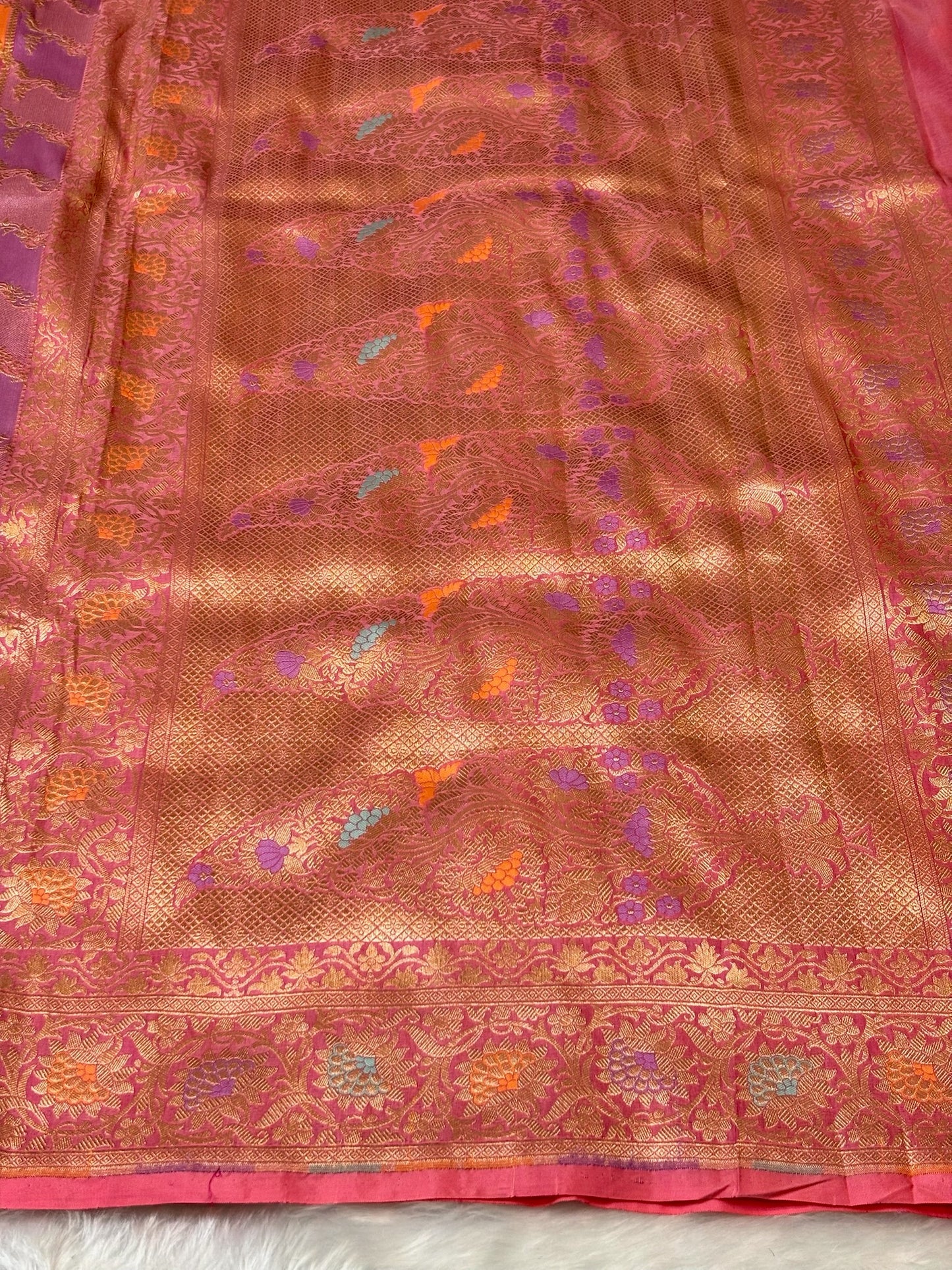 Peach Banarasi Rangkaat Pure Silk Saree