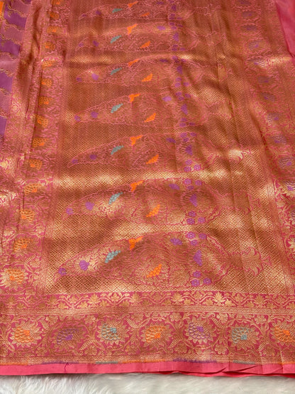 Peach Banarasi Rangkaat Pure Silk Saree