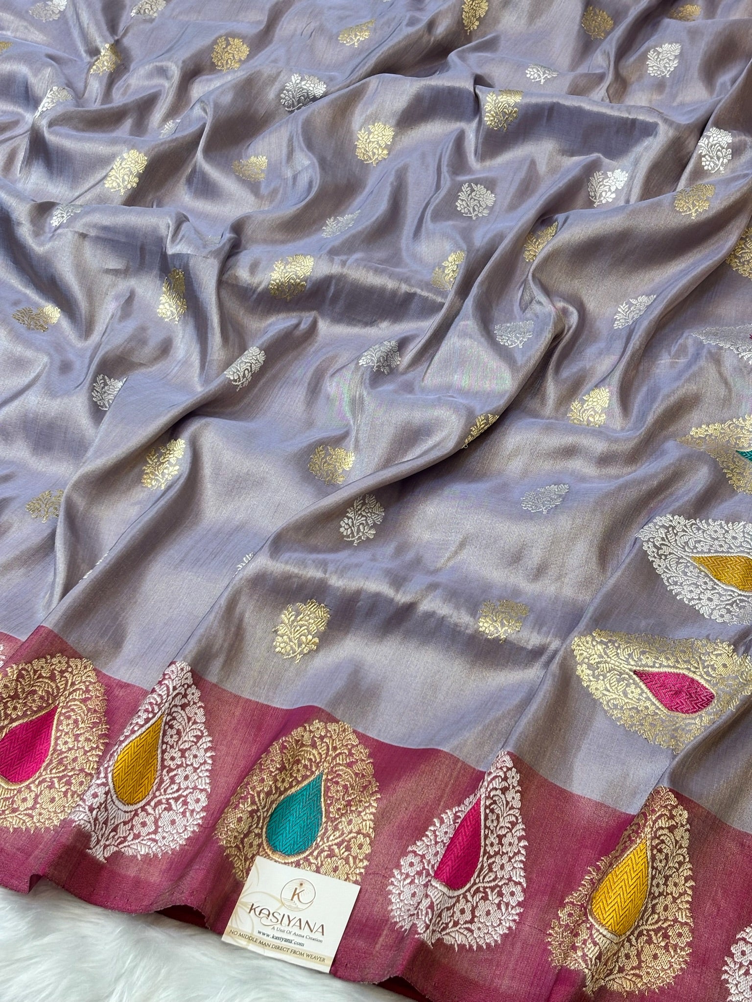 Silver mauve Handwoven Pure Banarasi Tissue Silk Saree
