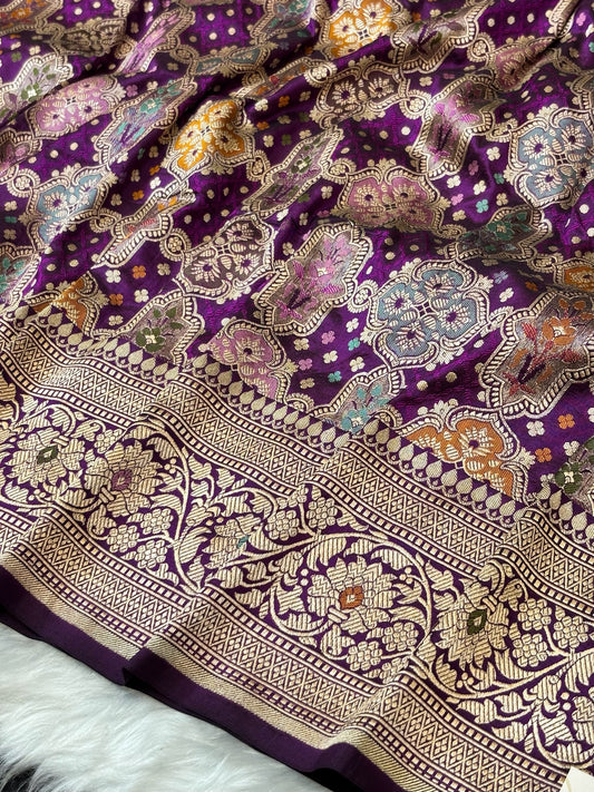 Magenta Banarasi Rangkaat Pure Silk Saree