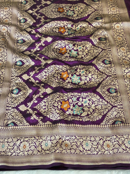 Magenta Banarasi Rangkaat Pure Silk Saree