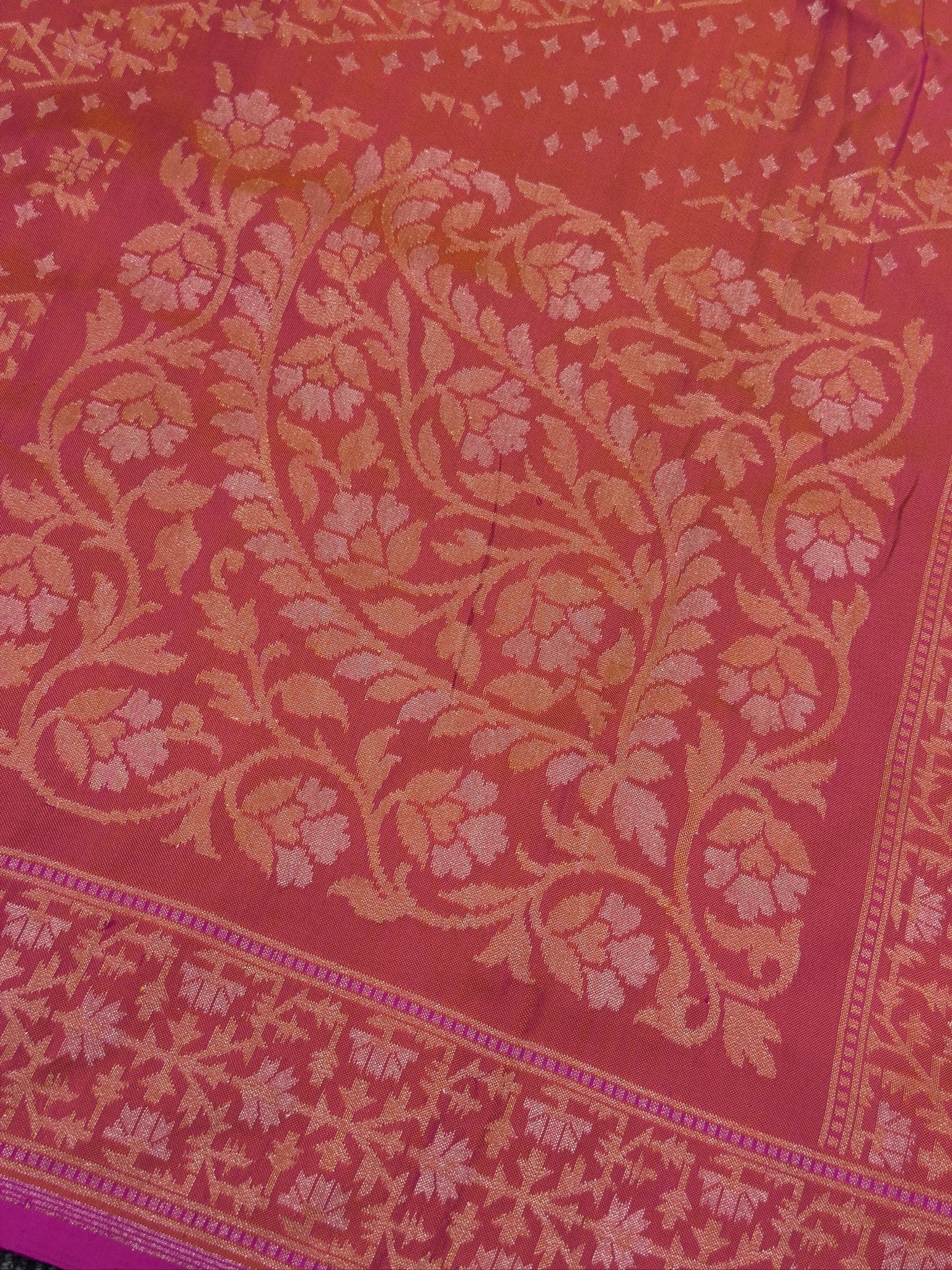 Pure Ektara Silk Jamdani Saree | Elegant Pinkish Orange Design