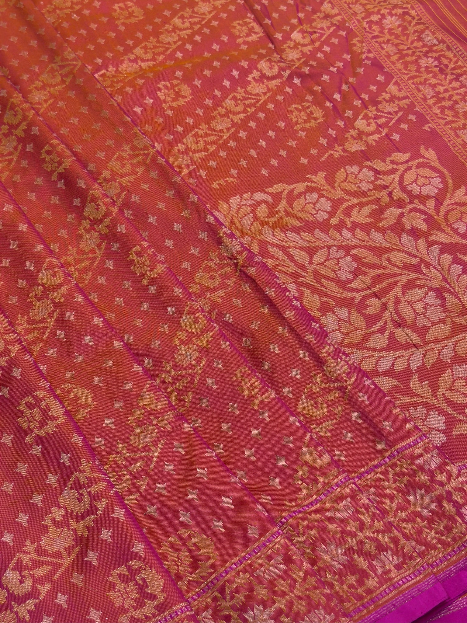 Pure Ektara Silk Jamdani Saree | Elegant Pinkish Orange Design
