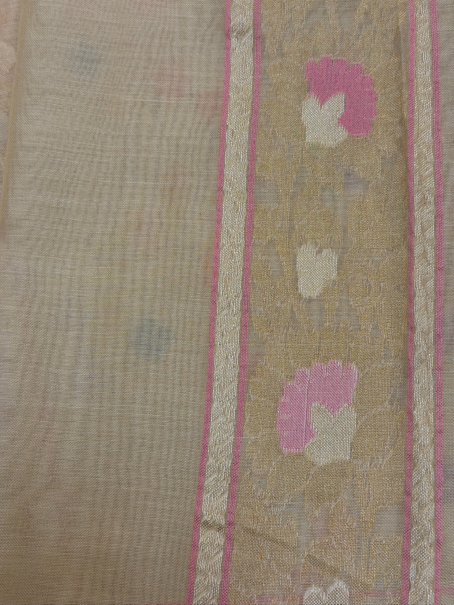 Pure Cotton Jamdani Saree | Elegant Beige Gold Design