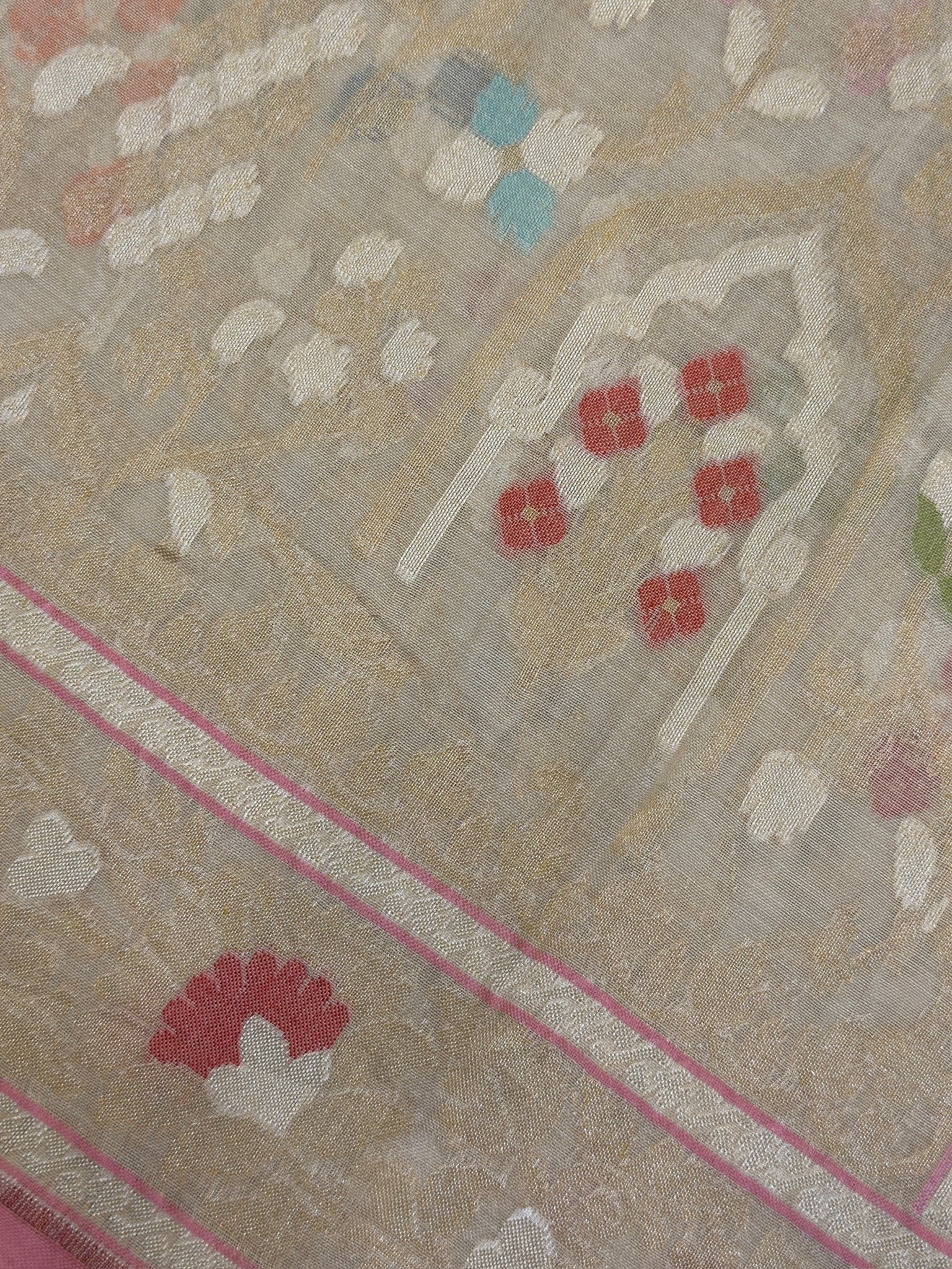 Pure Cotton Jamdani Saree | Elegant Beige Gold Design