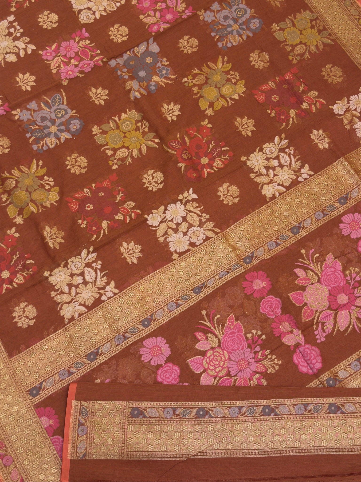 Pure Cotton Jamdani Saree | Elegant Rust Brown Design