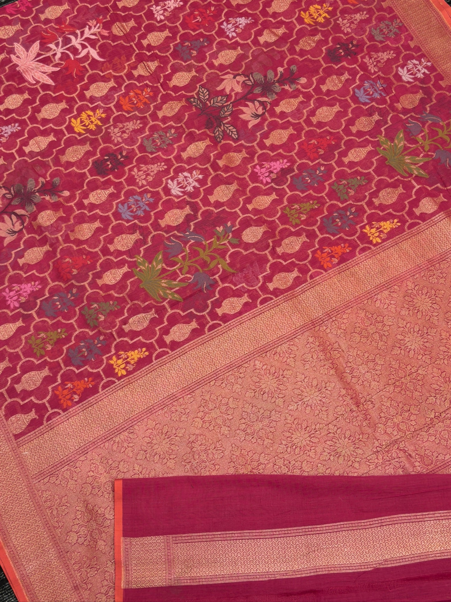 Pure Cotton Jamdani Saree | Elegant Deep MagentaDesign