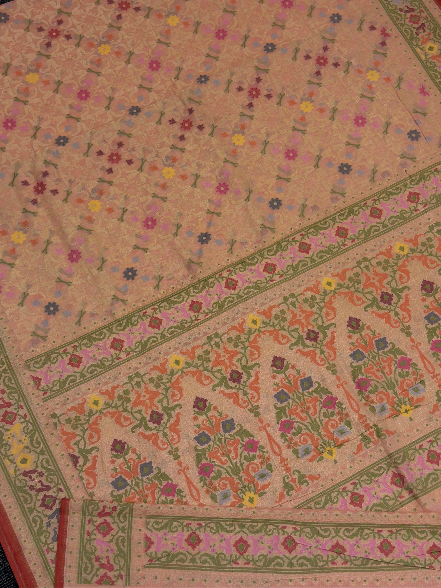 Pure Cotton Jamdani Saree | Elegant Peach Pink Design